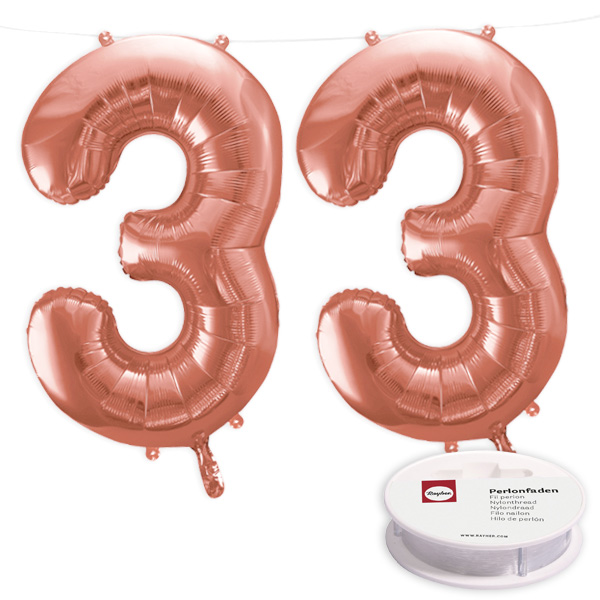 33. Geburtstag, XXL Zahlenballon Set 2x3 in roségold, 86cm hoch