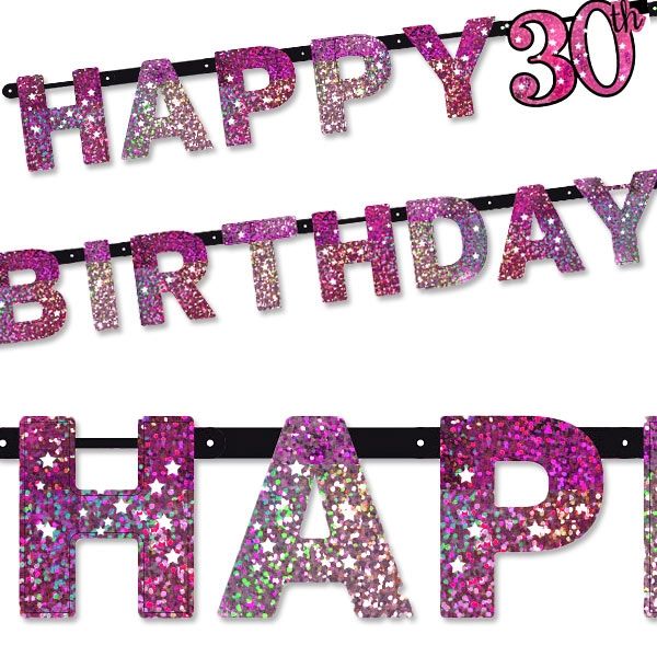 Buchstabenkette, Happy Birthday,Zahl 30, pink, 2,13m