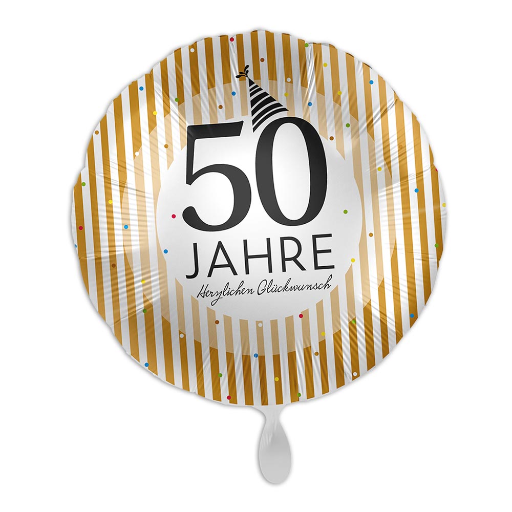 "50 Jahre", Motiv Golden Stripes, Heliumballon rund Ø 34 cm