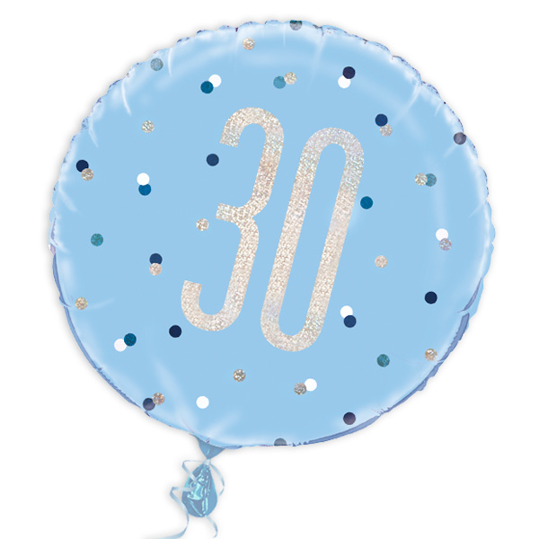 Folienballon rund +Zahl 30, blau, 35cm, für Helium