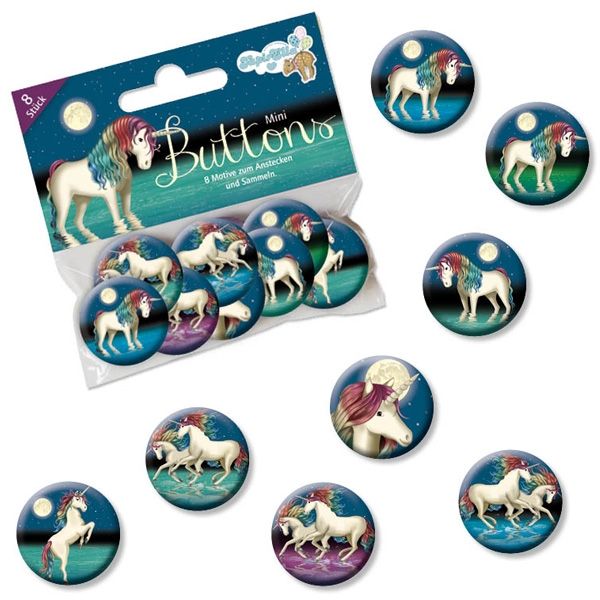 Lunabelle Mini Buttons, Einhorn-Anstecker für Mädchen im 8er Pack