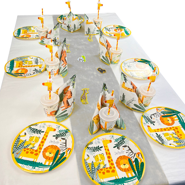 „Wilde Tiere“ Tischdeko Set bis 16 Gäste, 82-teilig