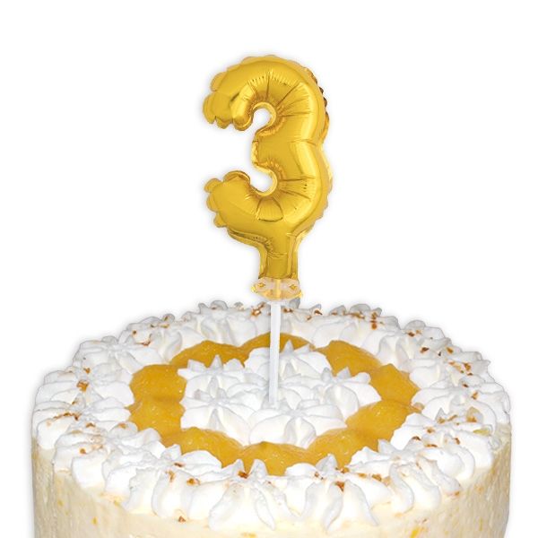 Mini-Ballon Tortendeko, Zahl "3" in Gold für 3. Kindergeburtstag, 1 Stück