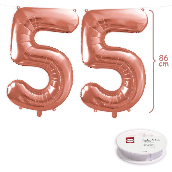 55. Geburtstag, XXL Zahlenballon Set 2 x 5 in roségold, 86cm hoch