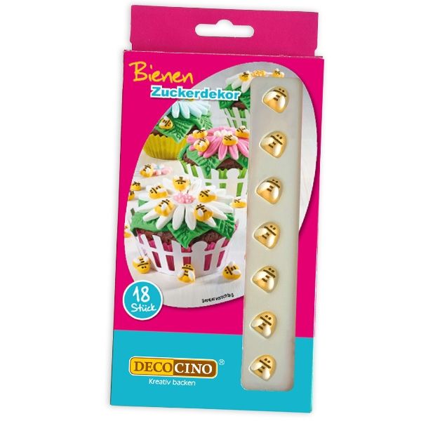 Bienchen Zuckerdekor im 18er Pack für Honigbienen auf Kuchen/Muffins