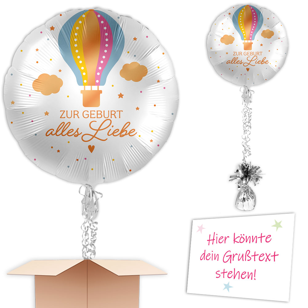  Inkl. Helium, Bänder, Ballongewicht "Zur Geburt alles Liebe" Motiv Ballon