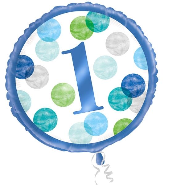 BLUE DOTS Folienballon zum 1. Geburtstag, 35cm