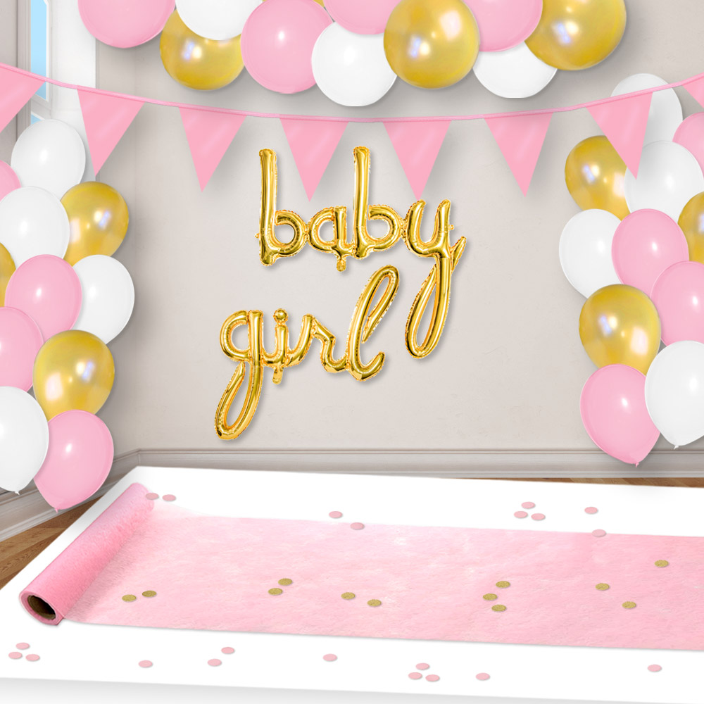 Babyparty Deko Spar Set Mädchen, 34-teilig
