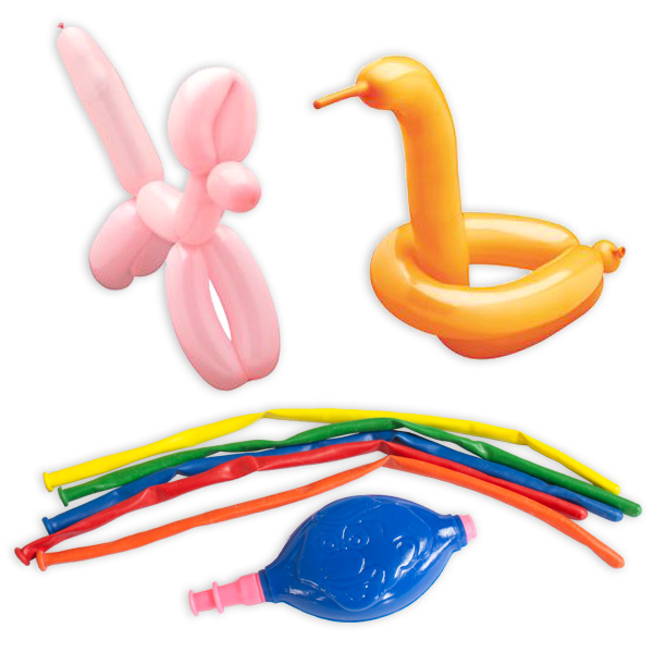 Modellierballon-Set, 5 bunte Ballons + Ballonpumpe, 120cm lang