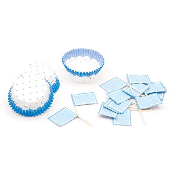 Muffin-Set, hellblau gepunktet, Formen+Picker, 48er