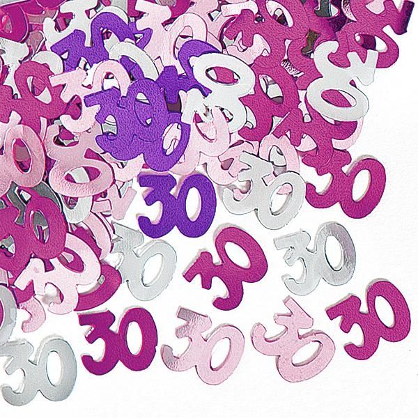 Happy Birthday Glitzerkonfetti, Zahl 30, pink-silbern
