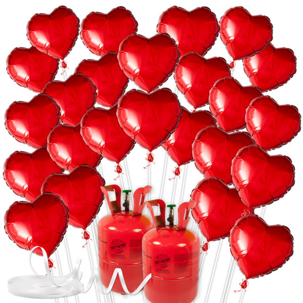 Love Ballongas-Set mit 50 Herzballons + Helium und Ballonschnüre