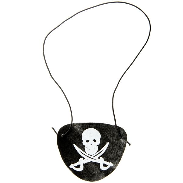 Piraten-Augenklappe schwarz mit Totenkopf-Emblem, 7,5cm, Plastik