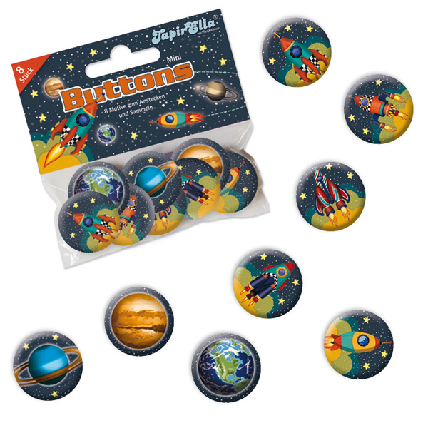 Mini Buttons Weltraum, 8er Pack, 2,5cm