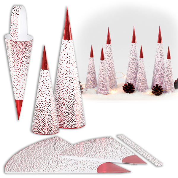 Weihnachtliche Spitztüten in Rot, Bastelset für tolle Weihnachtsdeko