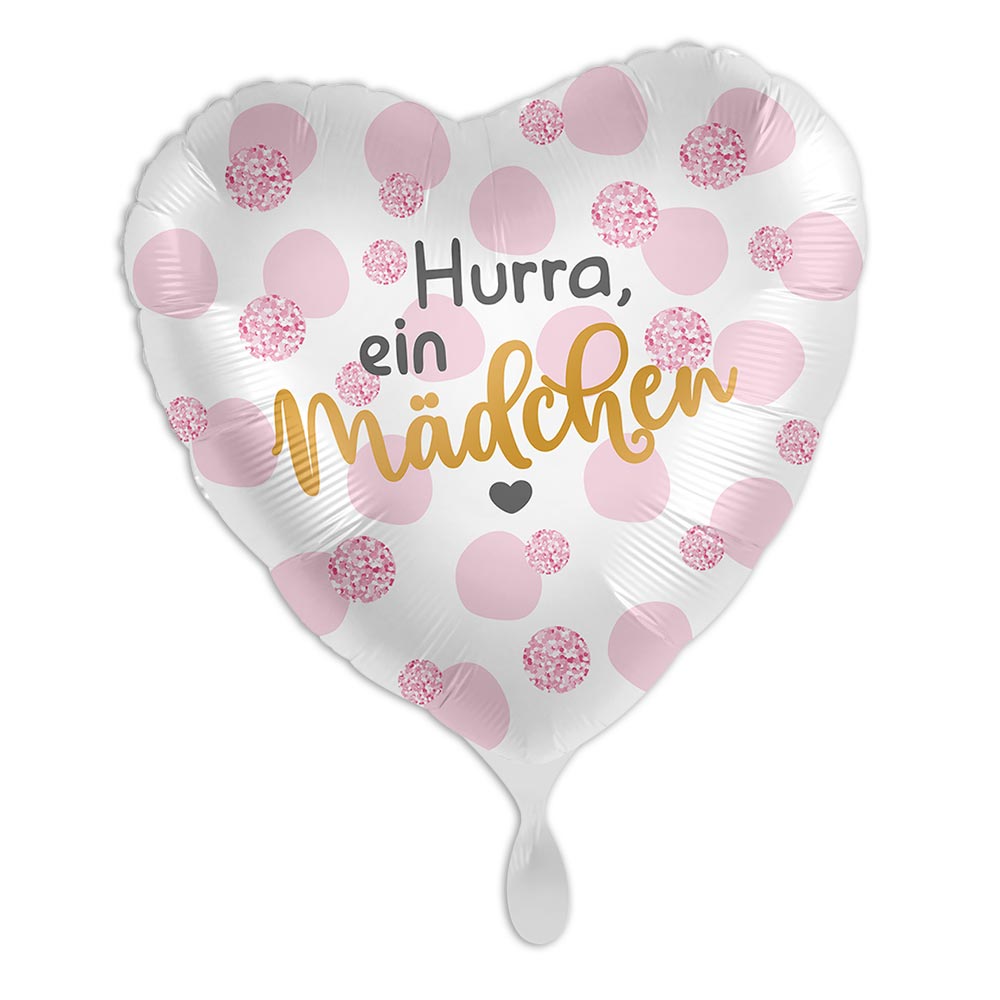 "Hurra, ein Mädchen", Herz rosa Punkte Ø 38cm
