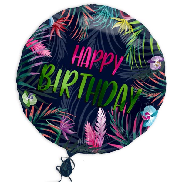 Happy Birthday Folienballon mit tropischem Motiv, Ø 35cm
