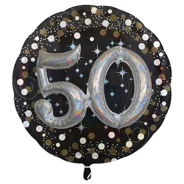 3D Effekt Glitzer-Folieballon Set 50. Geburtstag, schwarz-silber-gold