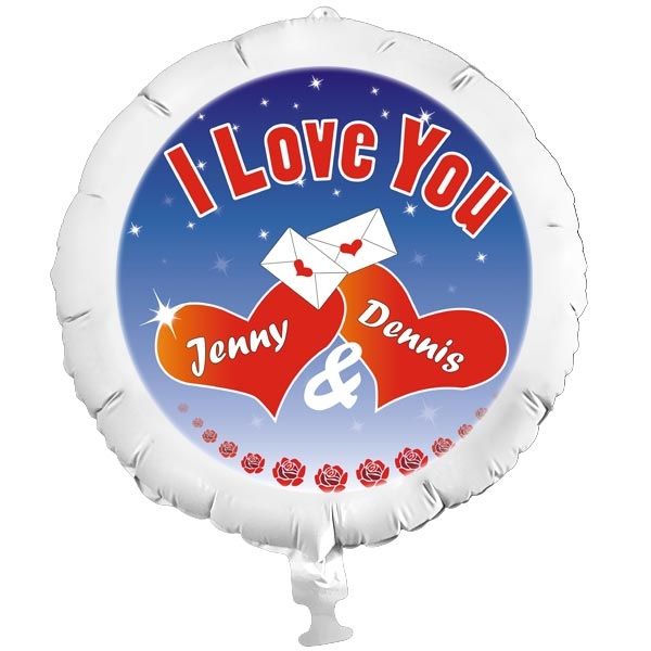 Geschenkballon I LOVE YOU mit Herzen f.Valentinstag, Hochzeitstag, Heiratsantrag