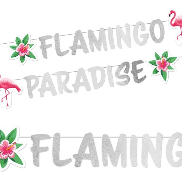 Partykette Flamingo Paradise  135cm, mit Motiven aus stabiler Pappe, 13 cm
