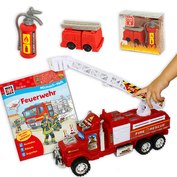 Feuerwehr Geschenke-Set, für 1 Kind, 3-tlg. Mitgebsel Kindergeburtstag