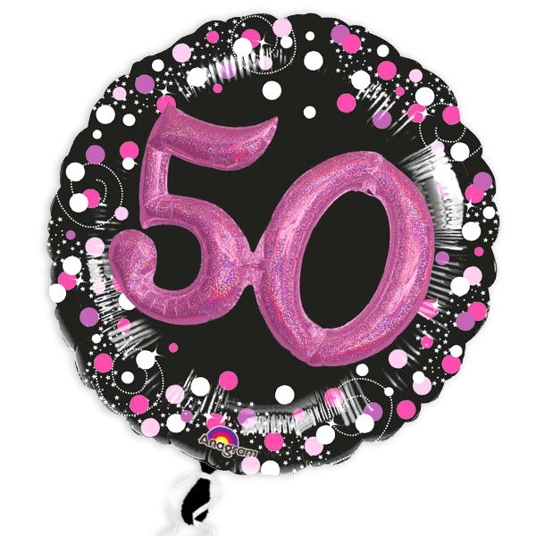 3D Effekt Glitzer-Folieballon Set 50. Geburtstag, schwarz-pink