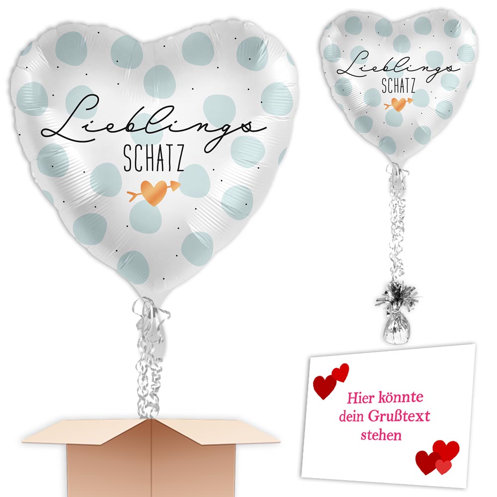 "Lieblingsschatz" Herzballon als Gruß Termin u. Wunschadresse
