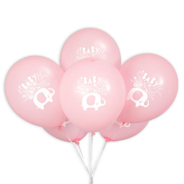 Baby Shower Latexballons im 8er Pack, Elefant in rosa, Ø 30cm