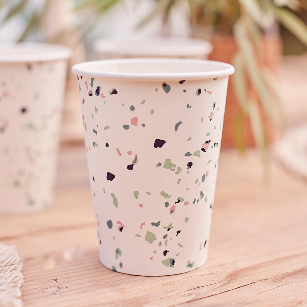 Pappbecher mit Terrazzo-Print, 8er Pack, 266ml Pappbecher mit Terrazzo-Print, 8er Pack, 266ml