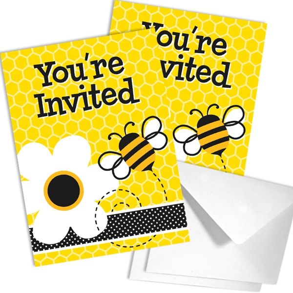 Fleißige Bienchen Einladungen, gelb, im 8er Pack mit weißen Umschlägen