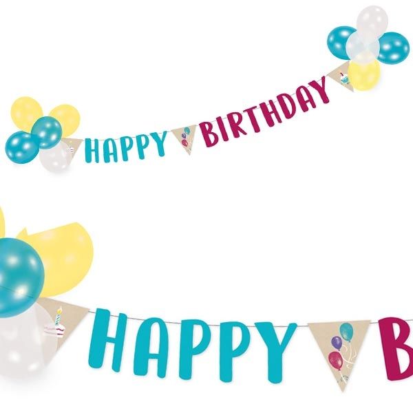Dekoset My Happy Birthday, Buchstabenkette + 14 Ballons