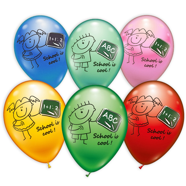 6 Luftballons zur Einschulung "School is cool"