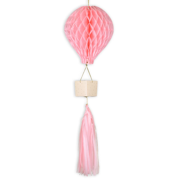 Heißluftballon aus Seidenpapier in rosa, süße Hängedekoration, ca. 90cm