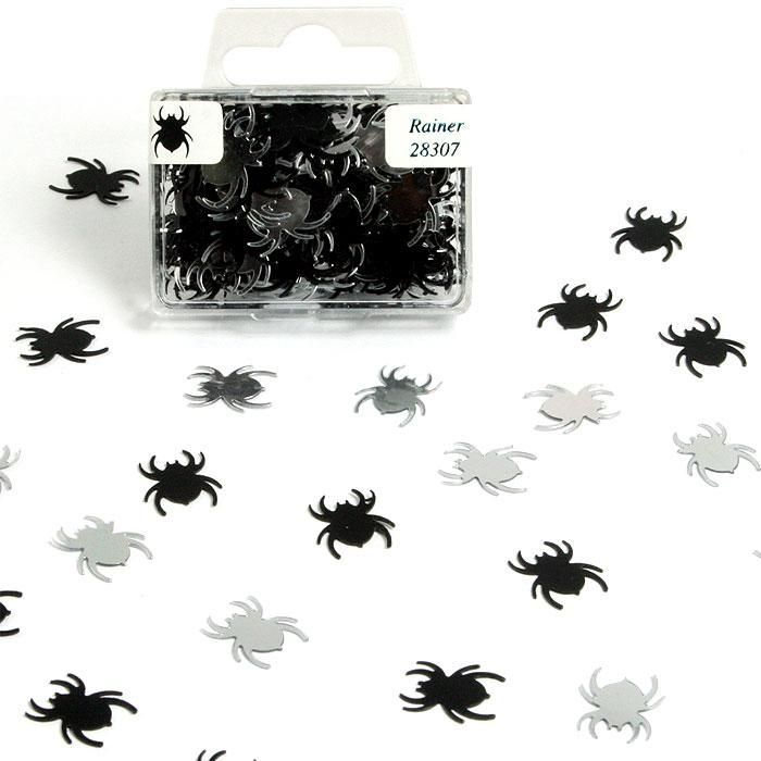Spinnen Metallic-Konfetti, ca. 20g in Box, voll schaurige Tischdeko