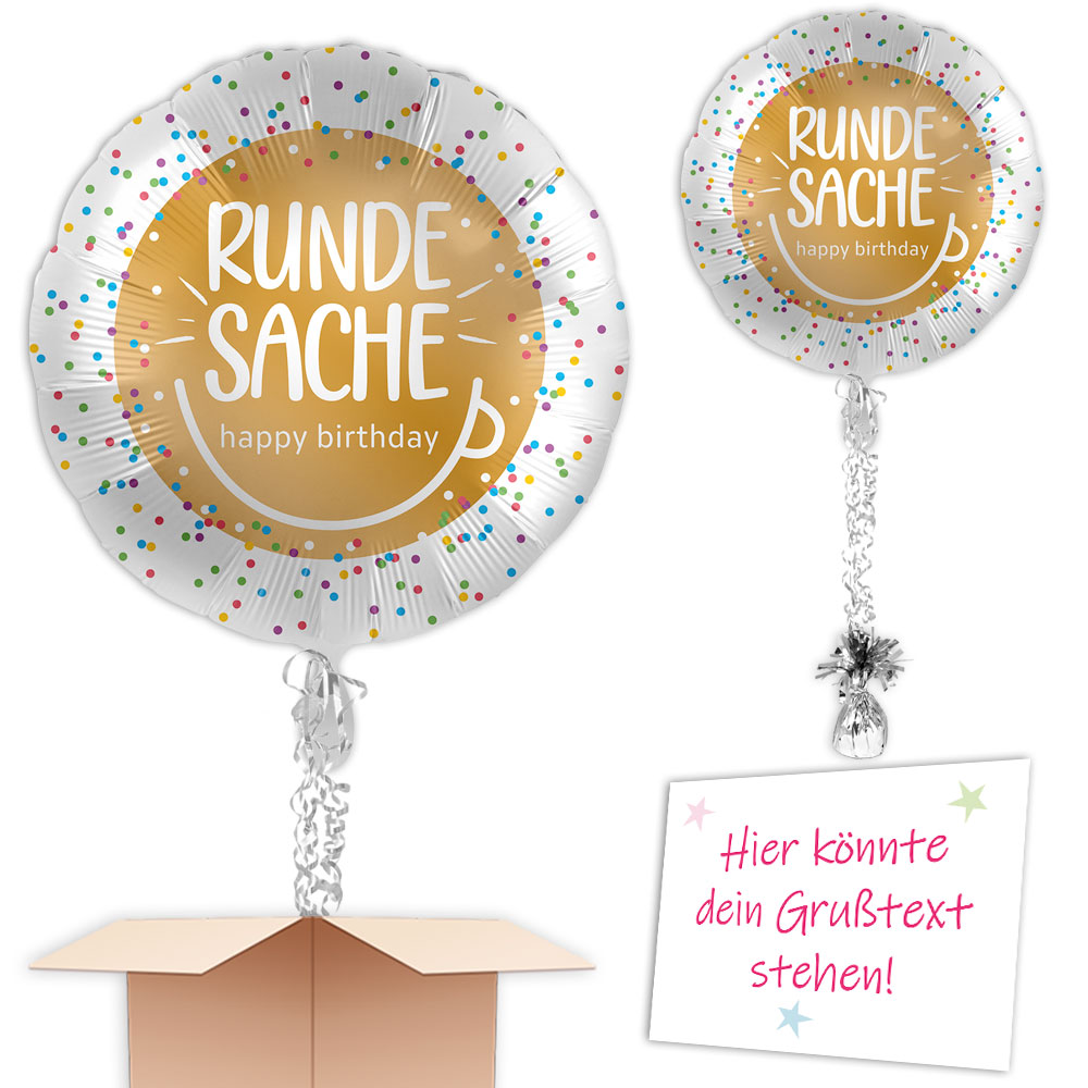 Heliumballon Runder Geburtstag "Runde Sache - Happy Birthday", Ø 35cm