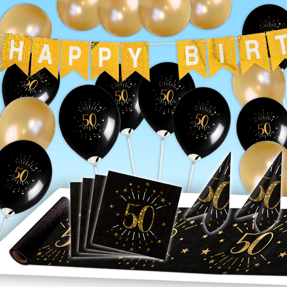 Tisch- und Raumdekoset zum 50. Geburtstag in schwarz-gold, 36-teilig