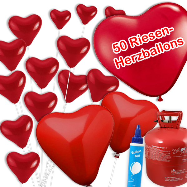 Ballongas-Set LOVE 50er+50 Herzballons