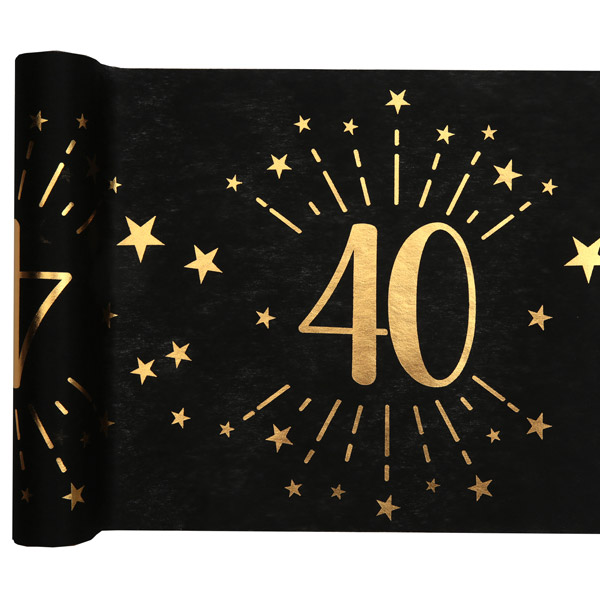 Tischläufer "40" in schwarz-gold aus Polyester, 5m x 30cm