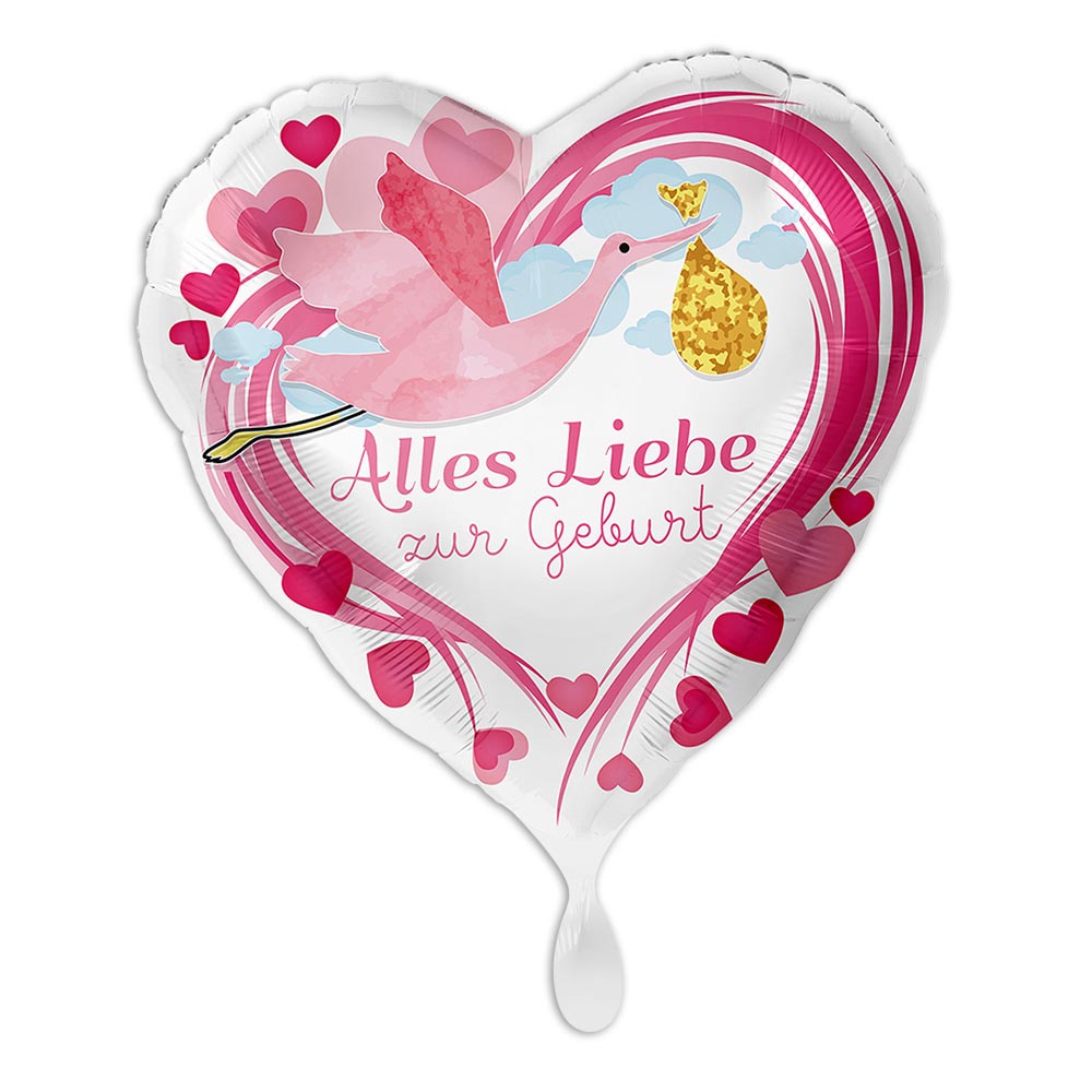 "Alles Liebe zur Geburt", Pink, Herzförmiger Folienballon