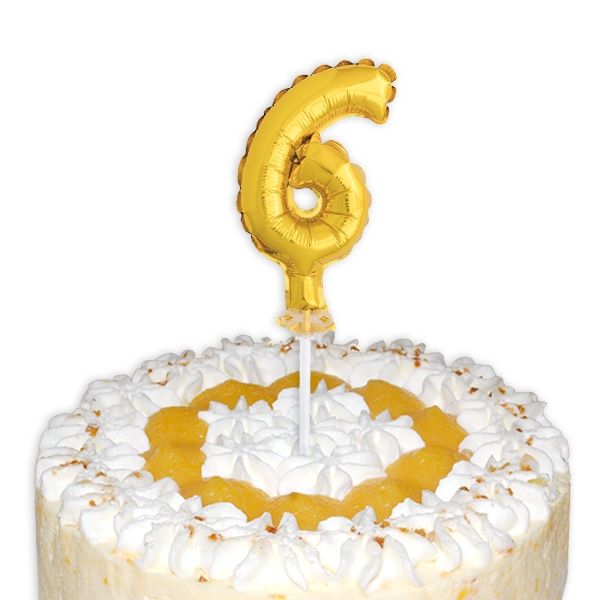 Cake Topper, Zahl "6" in gold, Folie, 12,7cm