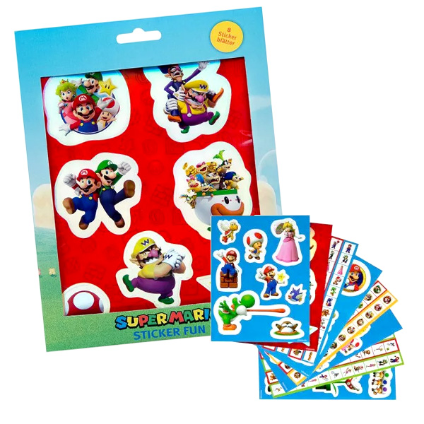 8 Super Mario Stickerbögen im Set, je 22cm x 16cm