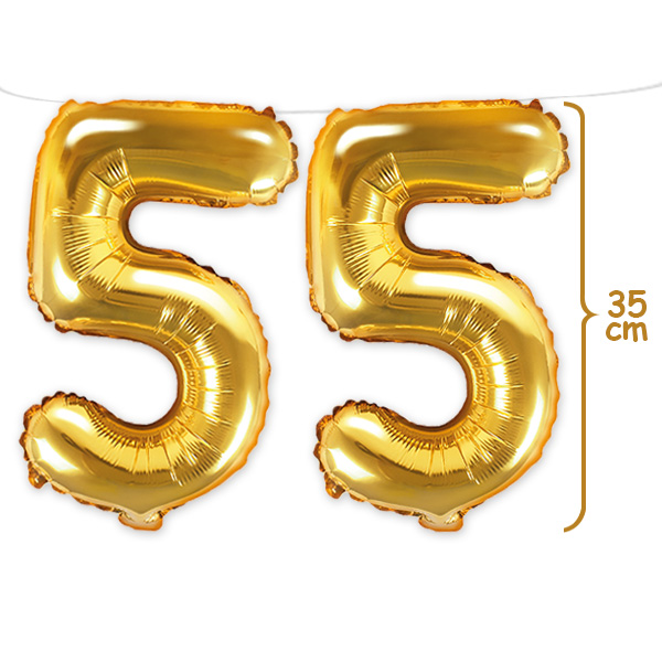 55. Geburtstag, Zahlenballon Set 2 x 5 in gold, 35cm hoch