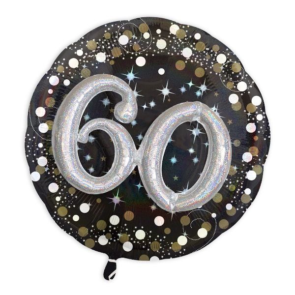 3D Effekt Glitzer-Folieballon Set 60. Geburtstag, schwarz-silber-gold
