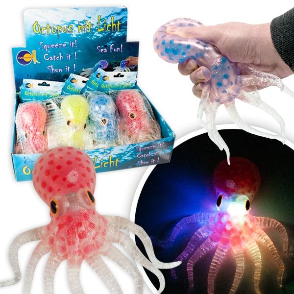 Großpack Squeeze Octopus mit blinkender LED, 20cm, 12 Stk.