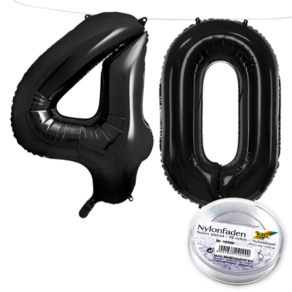 40. Geburtstag, XXL Zahlenballon Set 4 & 0 in schwarz, 86cm hoch