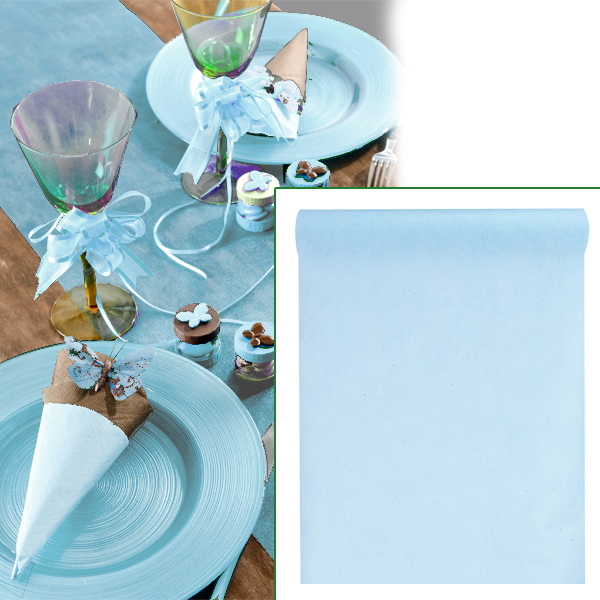 Tischläufer himmelblau, 10mx30cm, aus Vlies für festliche Tischdeko