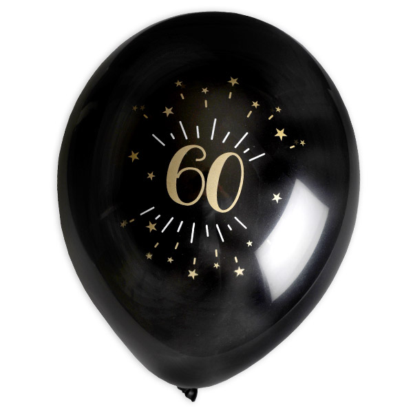 Luftballons "Zahl 60" in schwarz-gold, 8er Pack, Ø 23cm