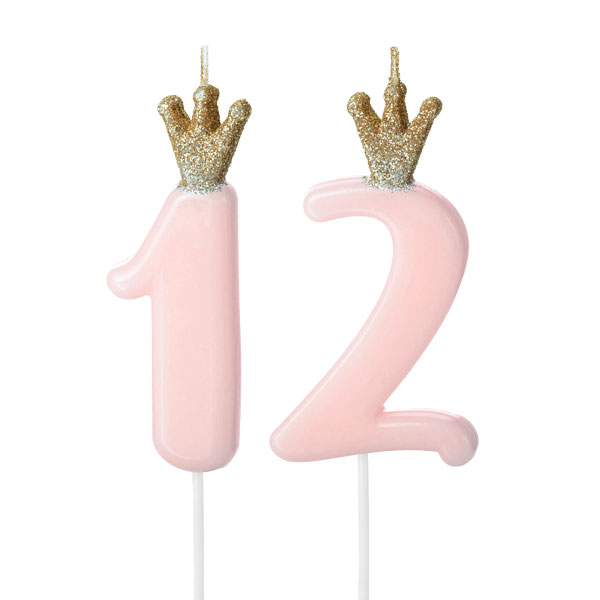 Zahlenkerzen-Set zum 12. Geburtstag in rosa