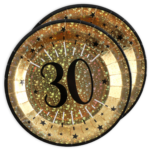 Basicset zum 30. Geburtstag in schwarz-gold glitzernd, 31-teilig für 10 Gäste