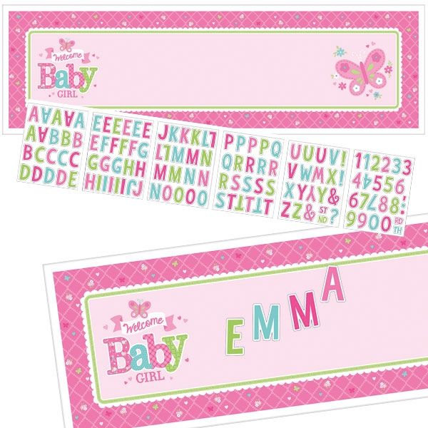 Welcome Baby Girl Personalisierbarer Banner mit Stickern, 165,1cm x 50,8cm